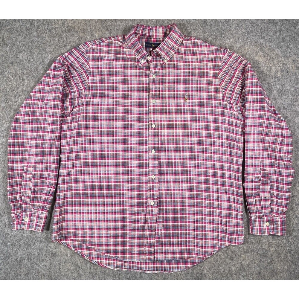 Ralph Lauren Button Down Long Sleeve Shirt Men’s XL Plaid Pink Blue White